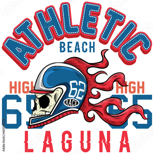 Cyclist skeleton horror vector graphic illustration art design t-shirt with text urban and flames, numbers sports.