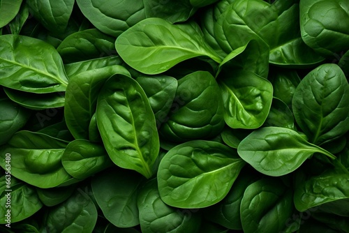 Vibrant green spinach leaves on a pure backdrop. Generative AI