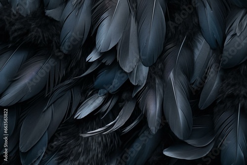 Close-up view of dark feathers as a background. Generative AI