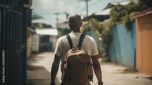 Fictitious university student walks to class in the Dominican Republic AI generative photo