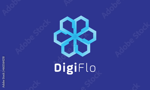 Logo vector blue color flower oriental digital sign design technology corporate symbol