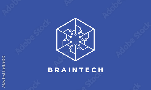 Logo hexagon minimalist line techno chain currency trade market block transaction system monet concept