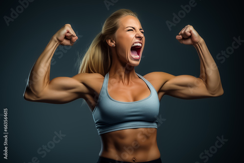 Photo of a strong woman showcasing her muscular physique.  © Tanja Mikkelsen 