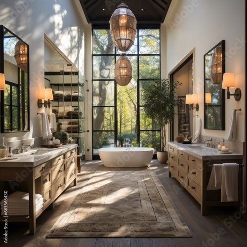 Stylish residential bathroom with beautiful cabinetry and fixtures