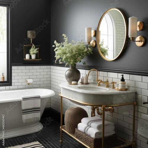 Stylish residential bathroom with beautiful cabinetry and fixtures