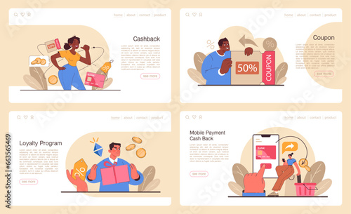 Loyalty program web banner or landing page set. Rewards, offers,