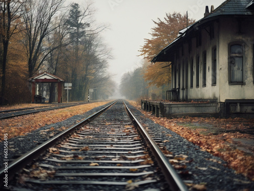 Desolate and forgotten train station located in a quiet rural area, lacking any signs of life.