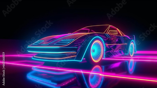 Neon colored car made of mech. Made with Generative AI.