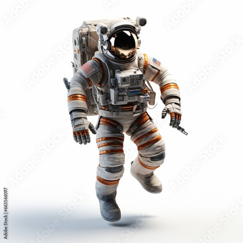 Astronaut running isolated on white background. 3D illustration, Ai Generated