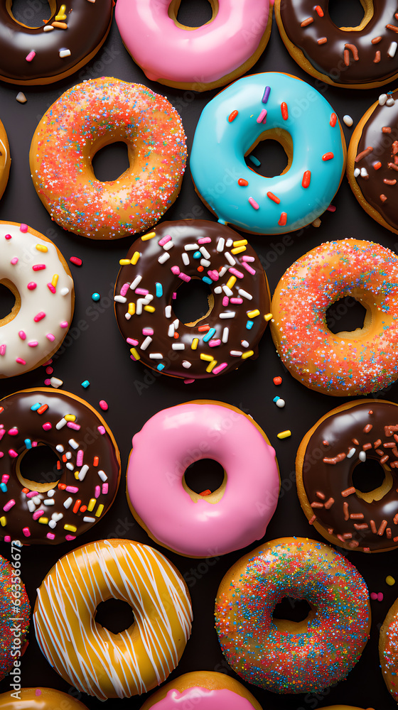 Flat lay of donuts. With colored sparks. Pastel color background. Flat lay of donuts. With colored sparks. Pastel color background.