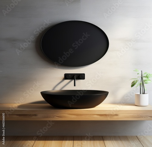 Modern bathroom, black sink
