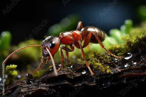 An industrious ant carrying a leaf many times its size back to the colony, highlighting teamwork among ants. Generative Ai. © Sebastian