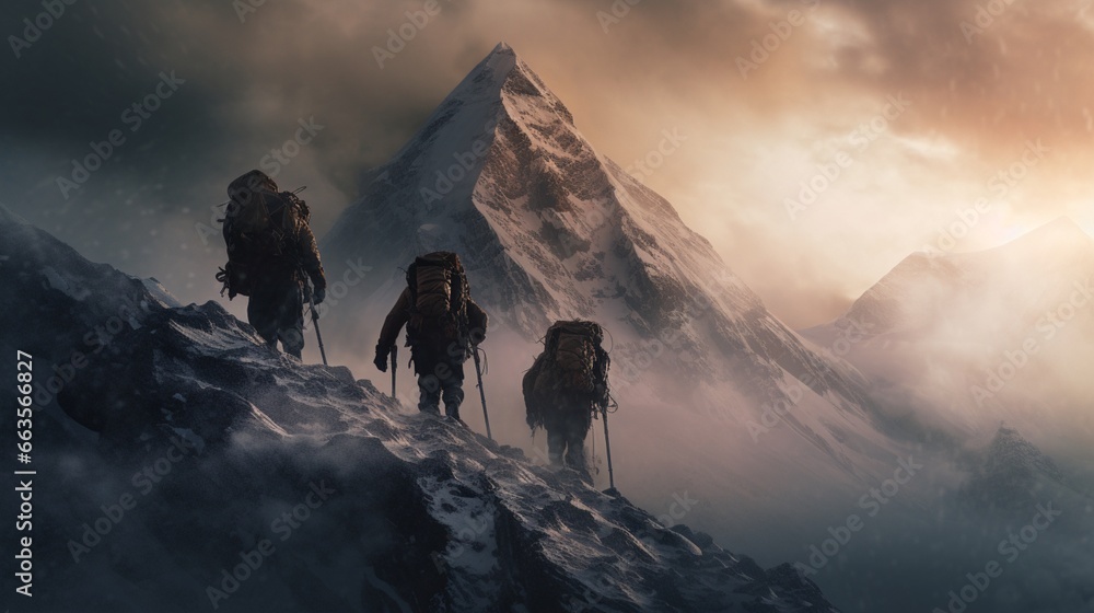 Mountain climber illustration background - obrazy, fototapety, plakaty 
