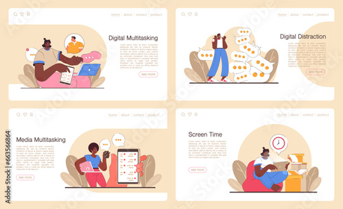 Digital multitasking web banner or landing page set. Effective