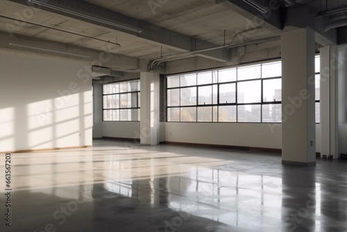 Well-lit vacant indoor space with a window. Generative AI