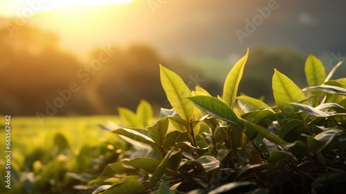 Morning Harvest: Fresh tea leaves farming in Natural Landscape