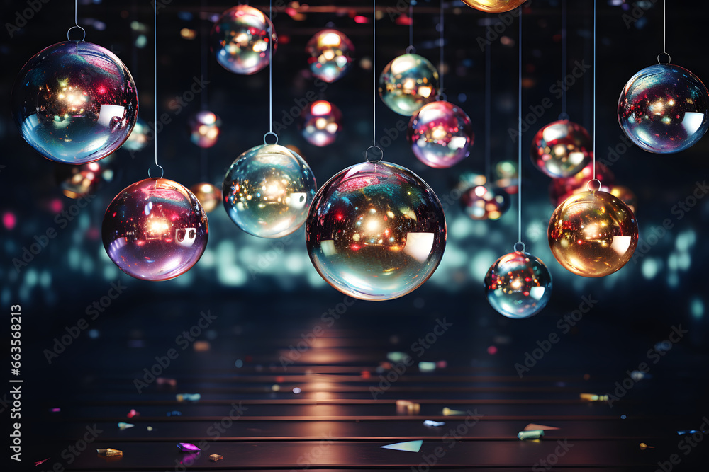 Floating Christmas baubles in a holographic space 