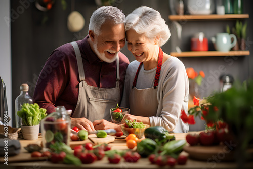 Senior partners cooking a romantic dinner side by side valentine photograph 