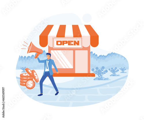 Concept of business industry, franchising, business expansion, distribution. flat vector modern illustration