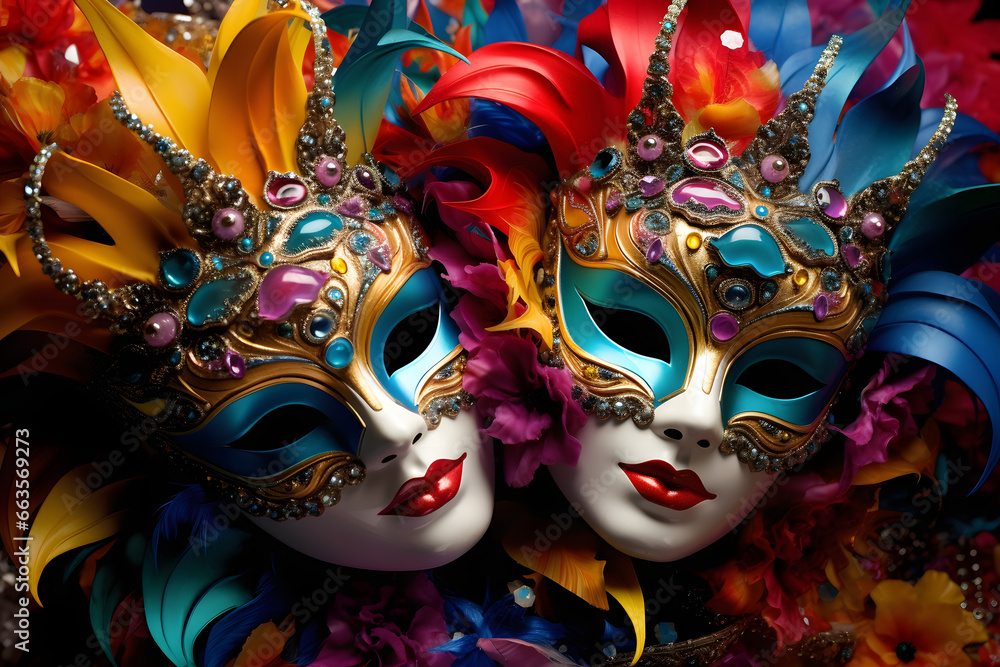 Obraz premium Vibrant carnival masks in a festive samba 