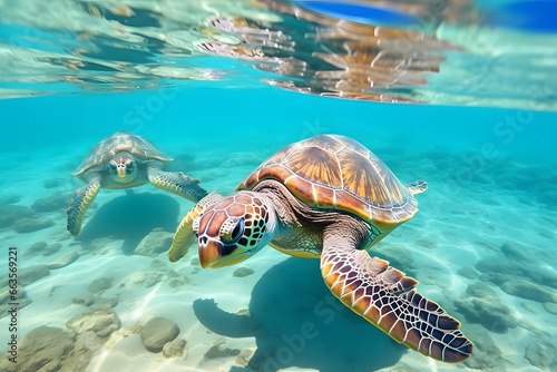 sea turtles in the crystal-clear waters   © Nelson