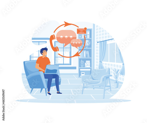 Character sending customer support a question. flat vector modern illustration 