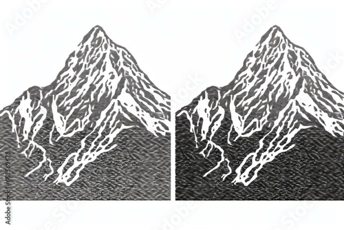 Mountain illustration with dot stipple technique and a background pattern of grain dots. Generative AI