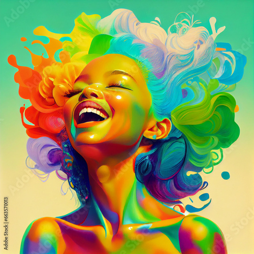Black smiling girl, modern rainbow art style - AI generated image
