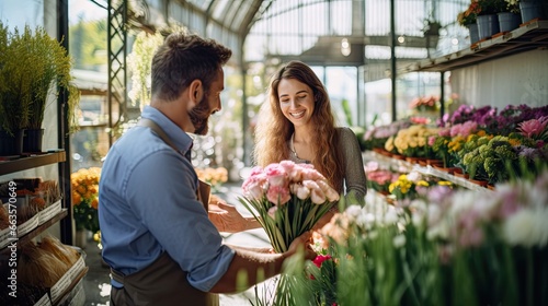 Professional florists arranging vibrant flowers in a stunning store, a captivating floral display