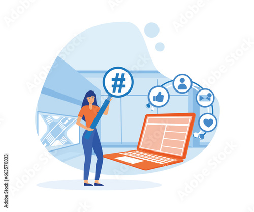 Social media marketing strategy concept, like, email, tags. flat vector modern illustration 