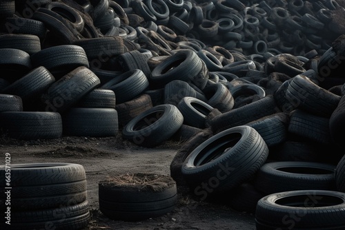 piles of old tires. Generative AI photo