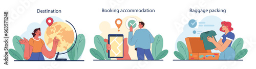 Tourism set. People traveling the world seeing attractions and cultural