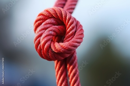 Close-up of a secure knot tied on a rope, ensuring utmost security.