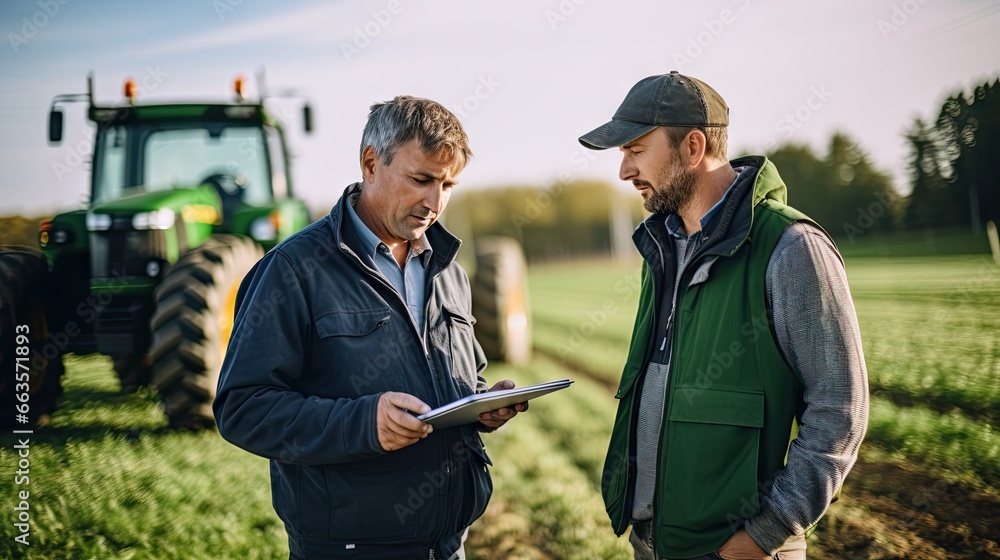 Agricultural engineer utilizing tablet technology while working in a field Agricultural engineer utilizing tablet technology while working in a field