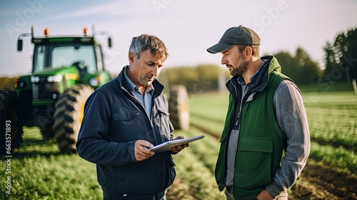 Agricultural engineer utilizing tablet technology while working in a field
