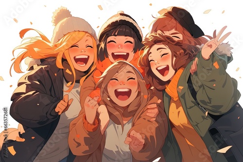 A cheerful and diverse group of friends, radiating joy and camaraderie as they share laughter