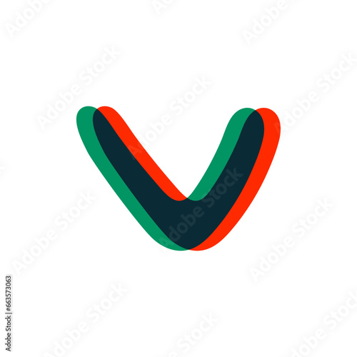 Letter V logo with stereo effect. Perfect to use in any disco labels, dj logos, electromusic posters, bright identity, etc.