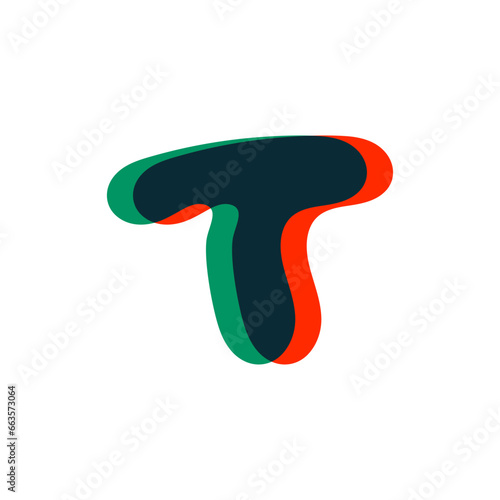 Letter T logo with stereo effect. Perfect to use in any disco labels, dj logos, electromusic posters, bright identity, etc.