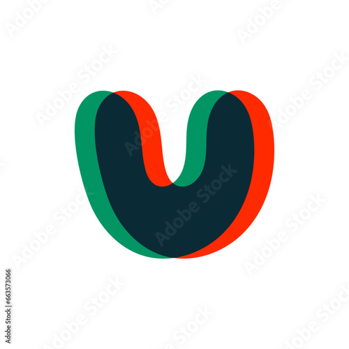 Letter U logo with stereo effect. Perfect to use in any disco labels, dj logos, electromusic posters, bright identity, etc.
