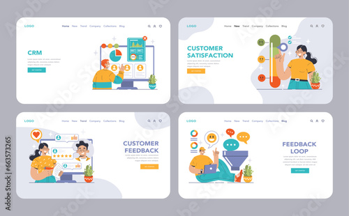 Customer feedback web banner or landing page set. Consumer reviews