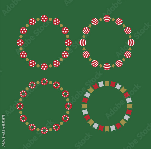A set of garland border background illustrations with a December Christmas concept. Various Christmas decorations such as patterned balls and flags.