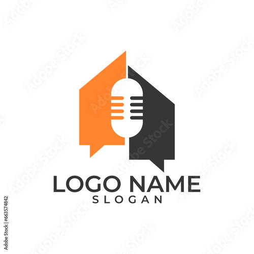 Real Estate Home Podcast, House Logo Template, Microphone, Speaker, House Logo Vector Template