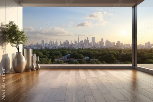 modern architecture interior with city view landscape