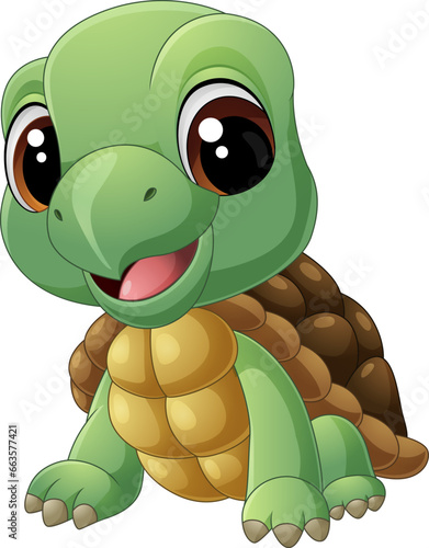 Cartoon funny baby turtle on white background