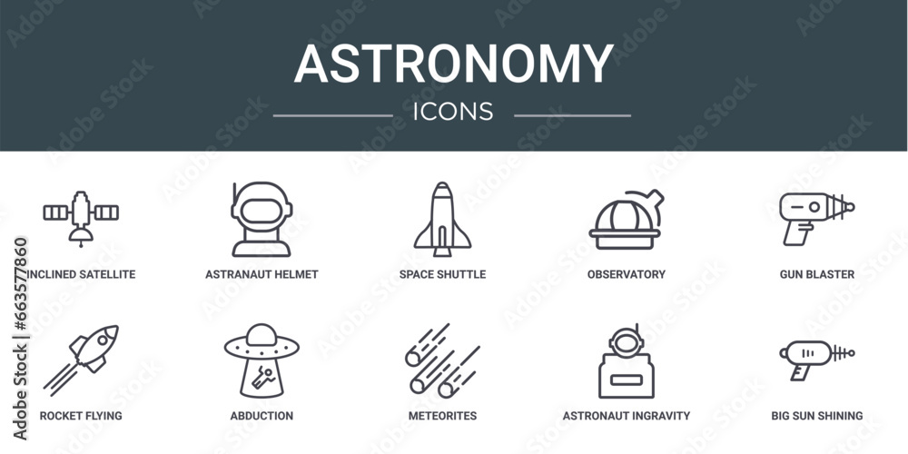 set of 10 outline web astronomy icons such as inclined satellite ...