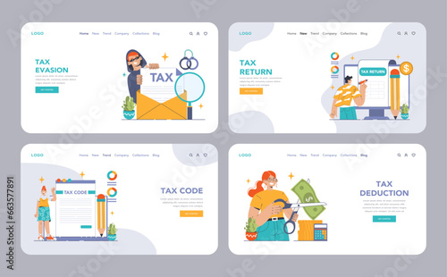 Tax optimization web banner or landing page set. Financial efficiency