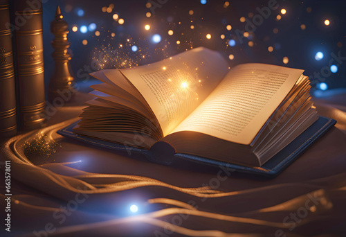 magic book with space and lights, photo for advertising
