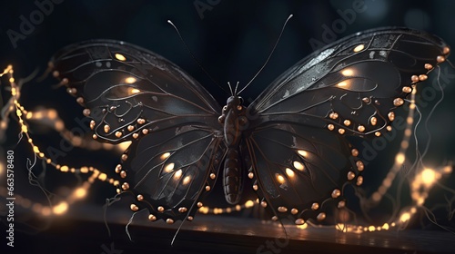 A black butterfly or moth at night. Generative AI.  © Elle Arden 