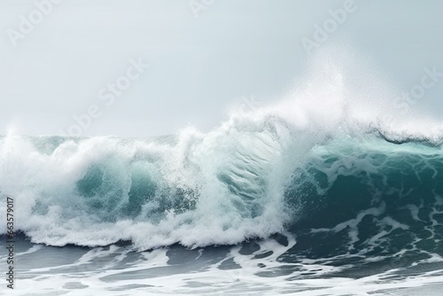 Powerful waves against white background with foam. Banner style. Marine beach. Generative AI
