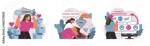 Charity and charitable foundation set. Help for people in need. Humanitarian